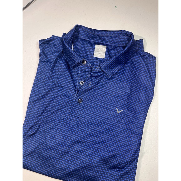 Callaway Opti-Dri Mens XXL Blue All Over Geometric Logo Stretch Golf Polo Shirt - Picture 1 of 6